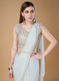 Georgette Contemporary Saree in Blue Enhanced with Border - 1