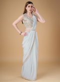 Georgette Contemporary Saree in Blue Enhanced with Border - 3