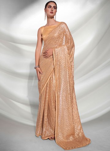 Georgette Contemporary Saree in Gold Enhanced with