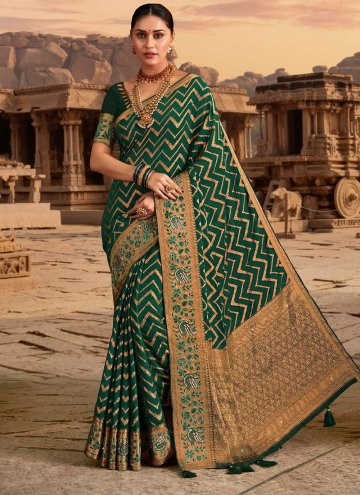 Georgette Contemporary Saree in Green Enhanced wit