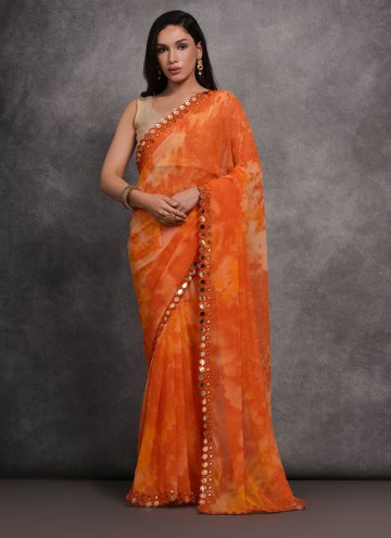Georgette Contemporary Saree in Orange Enhanced wi
