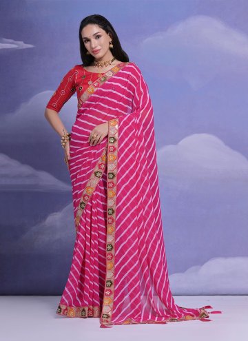 Georgette Contemporary Saree in Pink Enhanced with