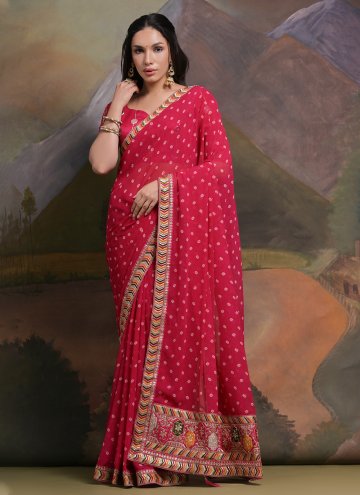 Georgette Contemporary Saree in Pink Enhanced with