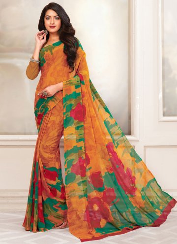 Georgette Contemporary Saree in Rust Enhanced with