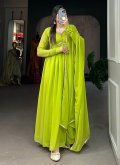 Georgette Designer Gown in Green Enhanced with Lace - 2