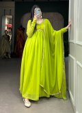 Georgette Designer Gown in Green Enhanced with Lace - 3