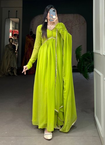 Georgette Designer Gown in Green Enhanced with Lace