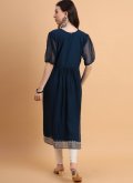 Georgette Designer Kurti in Navy Blue Enhanced with Embroidered - 1