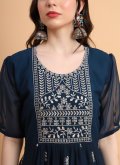 Georgette Designer Kurti in Navy Blue Enhanced with Embroidered - 3