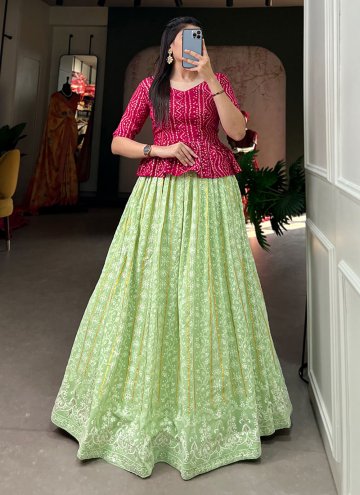 Georgette Designer Lehenga Choli in Green Enhanced with Lucknowi Work