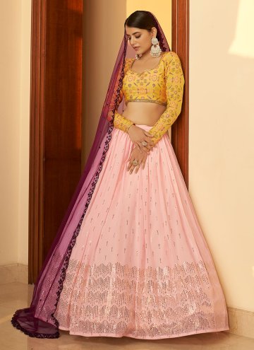 Georgette Designer Lehenga Choli in Pink Enhanced with Mukesh