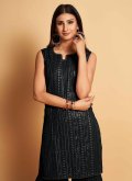 Georgette Designer Salwar Kameez in Black Enhanced with Sequins Work - 1