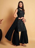 Georgette Designer Salwar Kameez in Black Enhanced with Sequins Work - 3