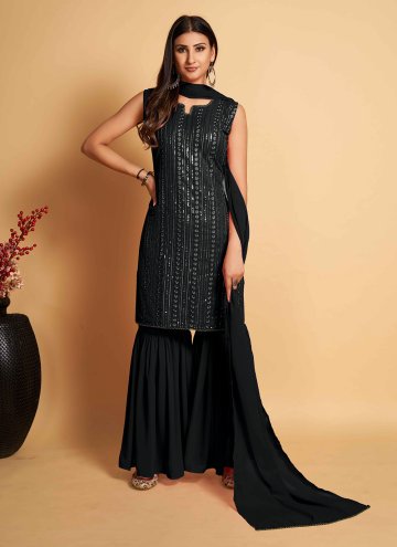 Georgette Designer Salwar Kameez in Black Enhanced with Sequins Work