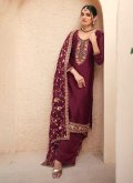 Georgette Designer Salwar Kameez in Maroon Enhanced with Embroidered - 3
