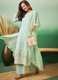 Georgette Designer Salwar Kameez in Sea Green Enhanced with Embroidered - 1