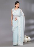 Georgette Designer Saree in Blue Enhanced with Embroidered - 1
