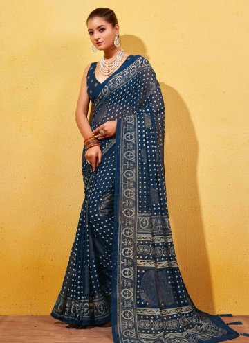 Georgette Designer Saree in Blue Enhanced with Foil Print