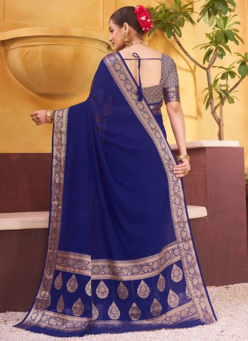 Georgette Designer Saree in Blue Enhanced with Jacquard Work
