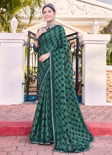 Georgette Designer Saree in Green Enhanced with Pr