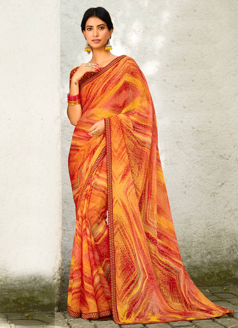 Georgette Designer Saree in Multi Colour Enhanced with Border