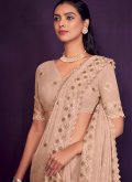 Georgette Designer Saree in Peach Enhanced with Embroidered - 1