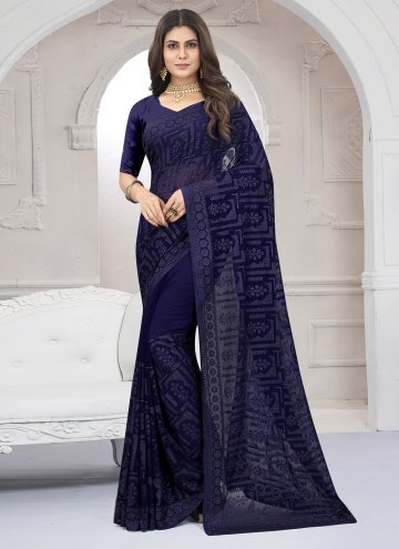 Georgette Designer Saree in Purple Enhanced with Embroidered
