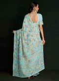 Georgette Designer Saree in Turquoise Enhanced with Lucknowi Work - 1