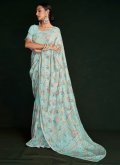 Georgette Designer Saree in Turquoise Enhanced with Lucknowi Work - 2