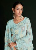 Georgette Designer Saree in Turquoise Enhanced with Lucknowi Work - 3