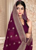 Georgette Designer Saree in Wine Enhanced with Embroidered - 1