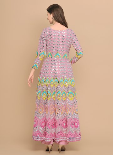 Georgette Floor Length Gown in Multi Colour Enhanced with Gota Work