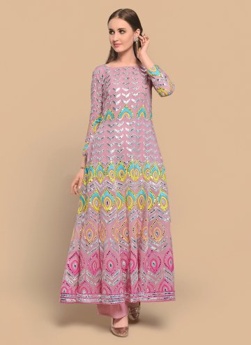 Georgette Floor Length Gown in Multi Colour Enhanced with Gota Work