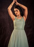Georgette Gown in Aqua Blue Enhanced with Mirror Work - 1