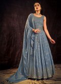 Georgette Gown in Aqua Blue Enhanced with Mirror Work - 2
