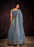 Georgette Gown in Aqua Blue Enhanced with Mirror Work - 3