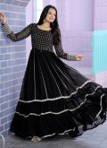 Georgette Gown in Black Enhanced with Embroidered - 1