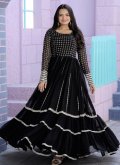 Georgette Gown in Black Enhanced with Embroidered - 3