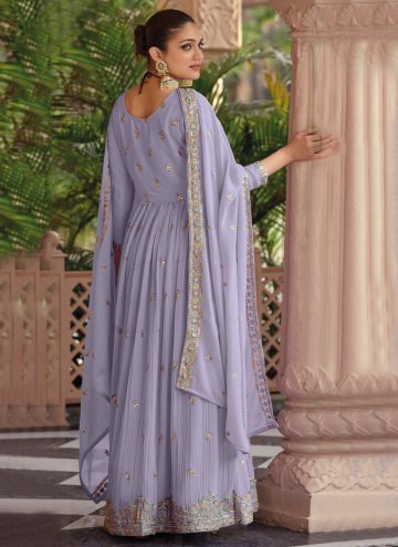 Georgette Gown in Lavender Enhanced with Embroidered
