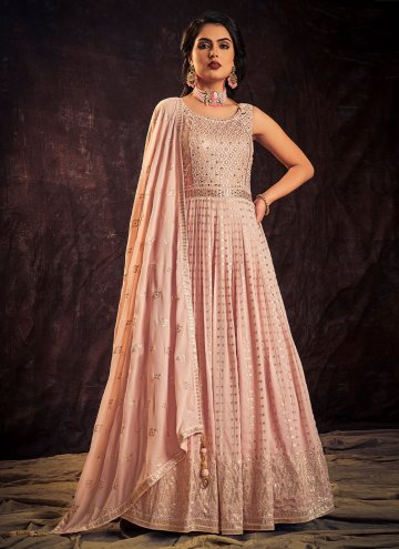 Georgette Gown in Rose Pink Enhanced with Mirror Work