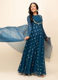 Georgette Gown in Teal Enhanced with Foil Print - 4