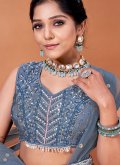 Georgette Lehenga Choli in Blue Enhanced with Embroidered - 1