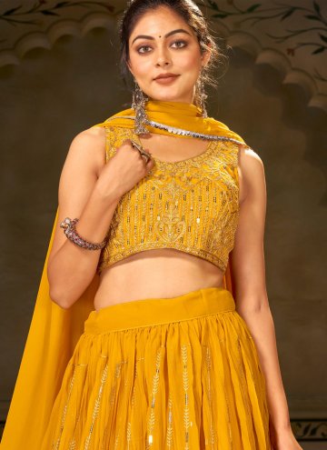 Georgette Lehenga Choli in Mustard Enhanced with Embroidered