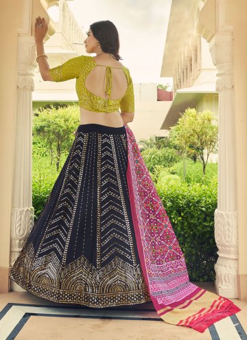Georgette Lehenga Choli in Navy Blue Enhanced with Embroidered