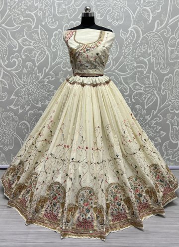 Georgette Lehenga Choli in Off White Enhanced with Embroidered