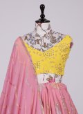 Georgette Long Choli Lehenga in Pink Enhanced with Embroidered - 1