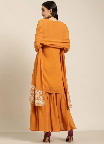 Georgette Pakistani Suit in Orange Enhanced with Foil Print