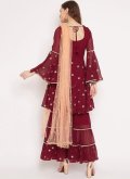 Georgette Palazzo Suit in Maroon Enhanced with Embroidered - 1