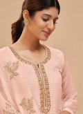 Georgette Palazzo Suit in Peach Enhanced with Embroidered - 1