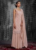Georgette Palazzo Suit in Peach Enhanced with Mirror Work - 2